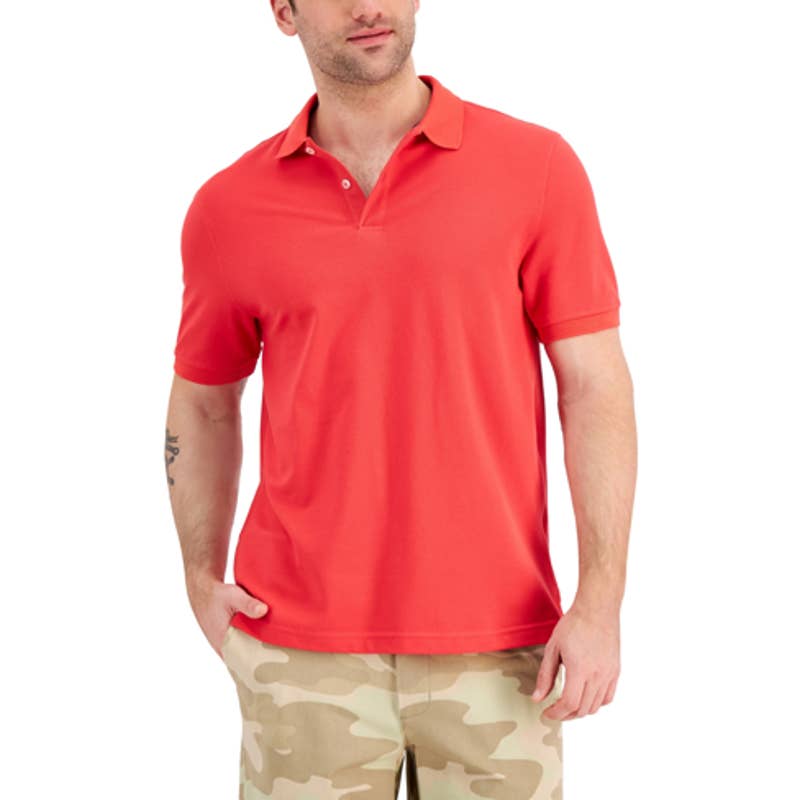 Club Room Men's Performance Polo Shirt, Island Sunset Red, 1/4 Button Up