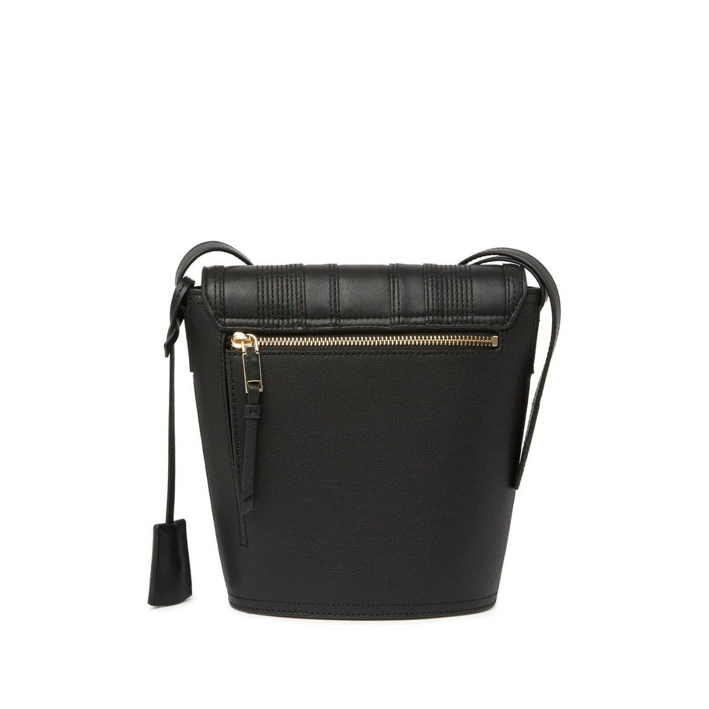 CALVIN KLEIN LOCK BUCKET CROSSBODY, LINEAR QUILTED, BLACK LEATHER