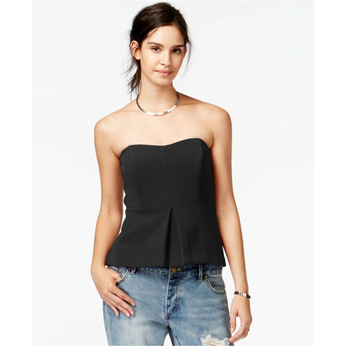 RACHEL ROY, Black Removable Strap Bustier Blouse, Zipper Closure