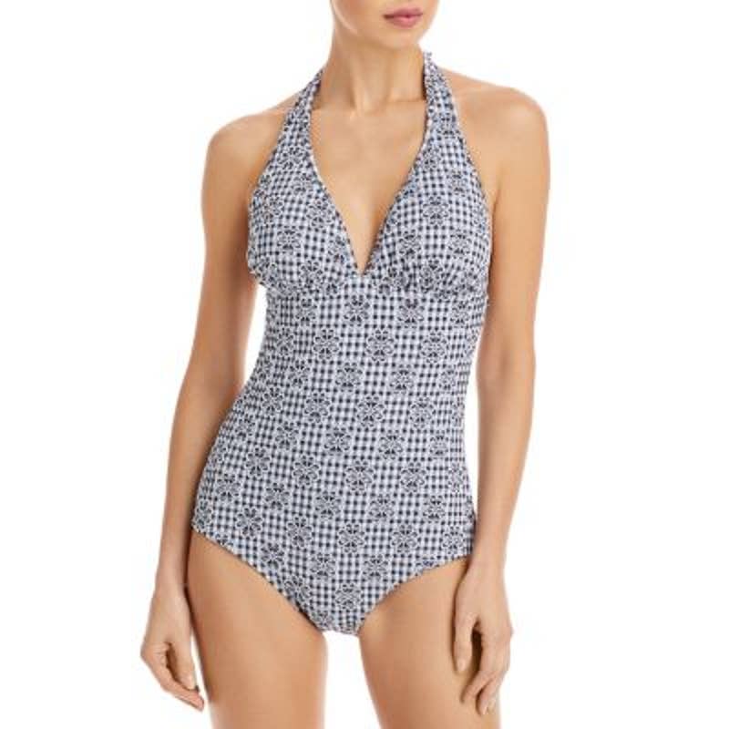 Shoshanna Ladies Black & White Floral Gingham One Piece Swimsuit