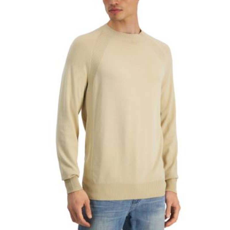 ALFANI Men's Ribbed Khaki Raglan Sweater