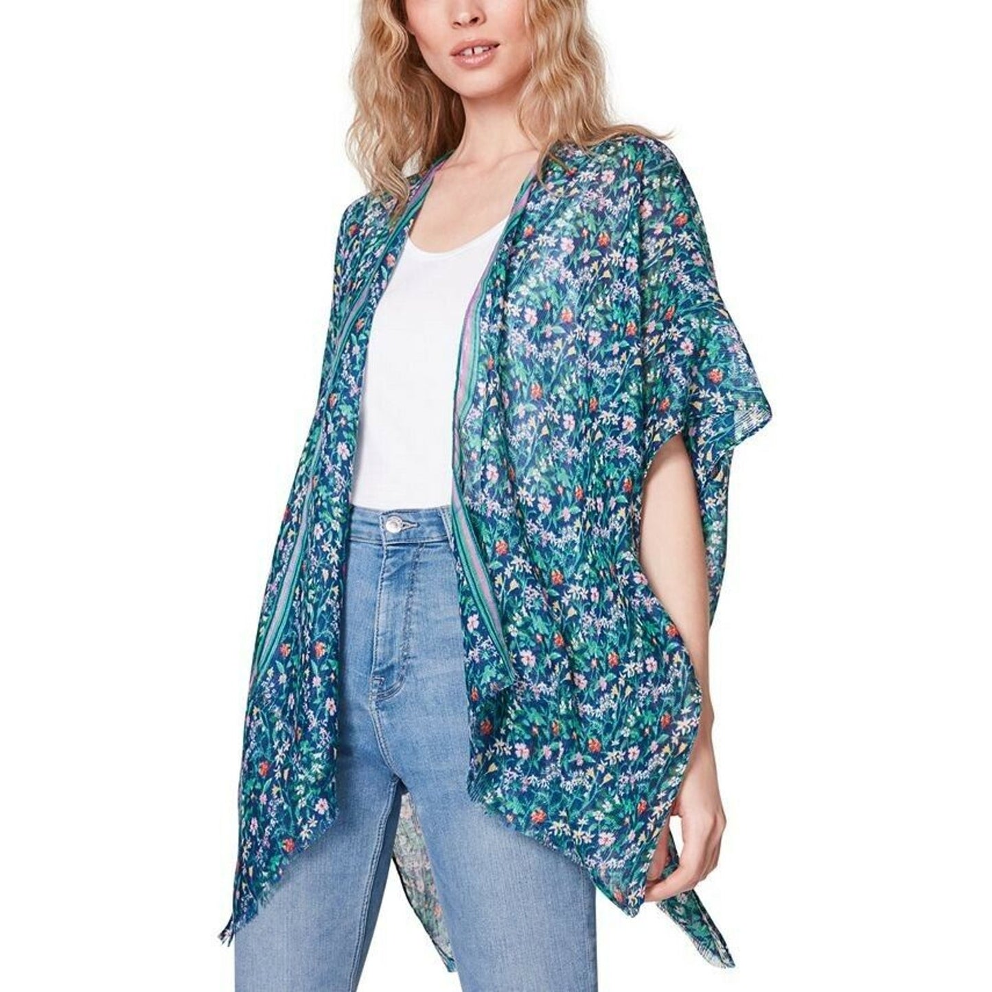 Steve Madden Ladies Floral Kimono Blue Green Multi