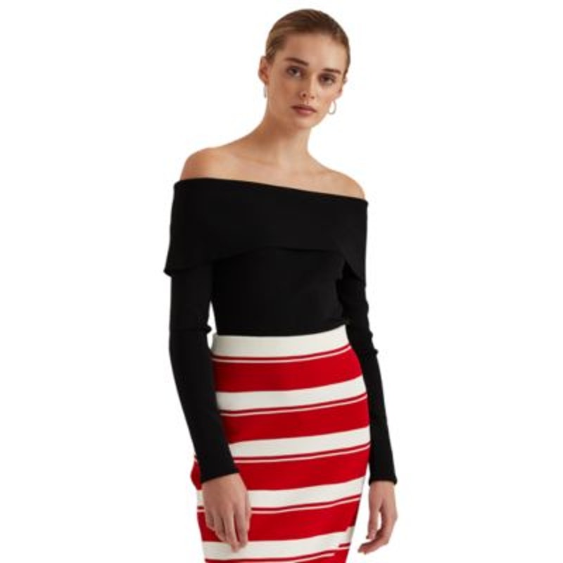 Lauren Ralph Lauren Women's Black Off-the-Shoulder Sweater, Long Sleeve, Large
