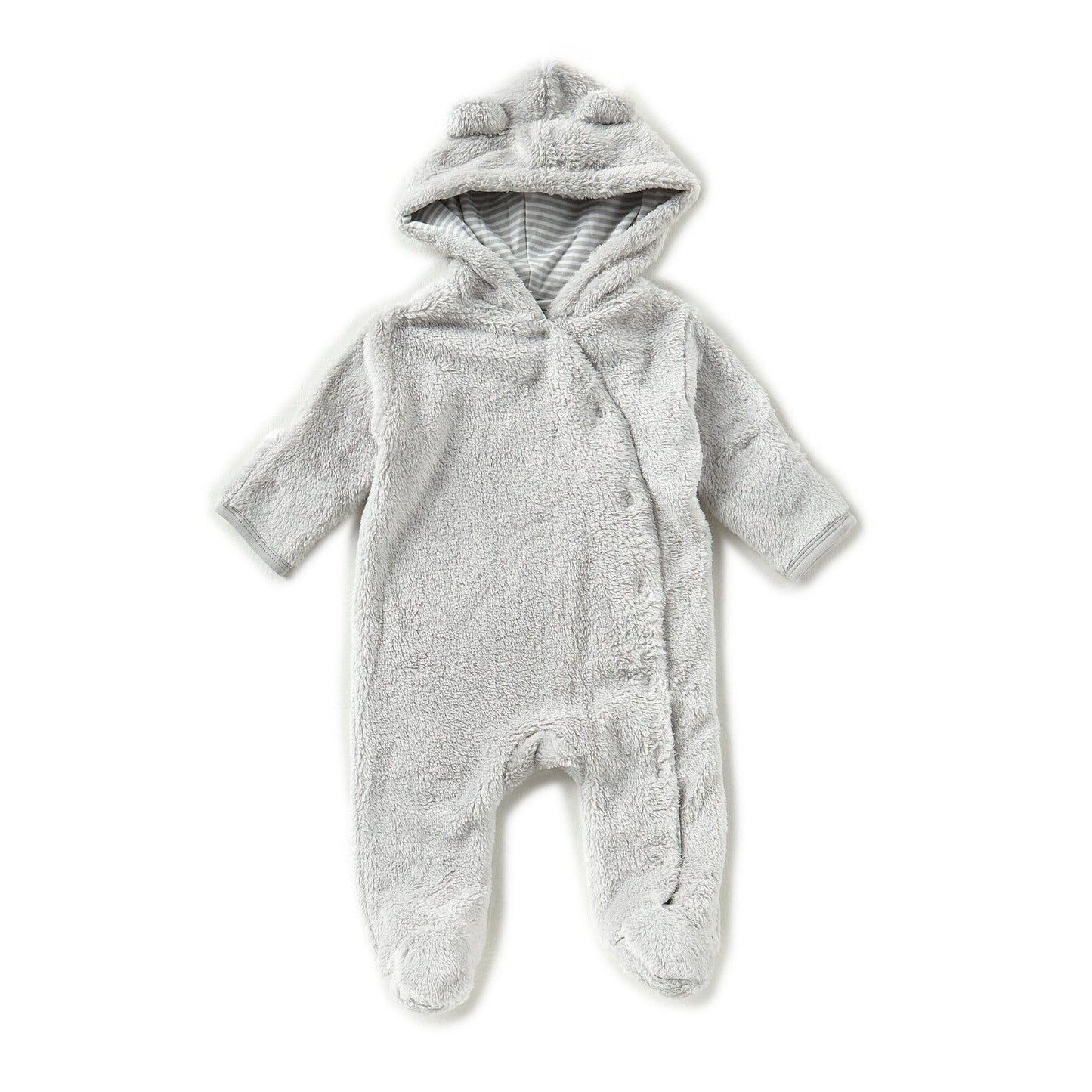 Starting Out Fuzzy Gray Onesie w/ Bear Ears on Hood