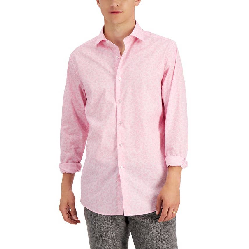 BAR III Men's Pink Floral Print Button Up Dress Shirt