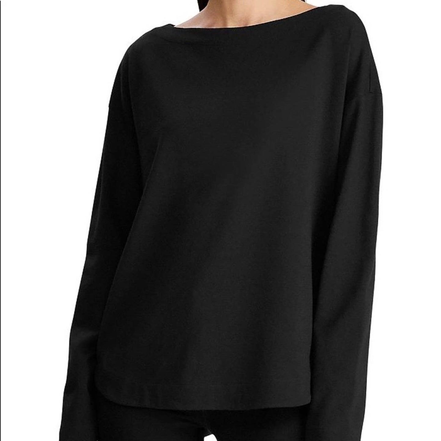 Ralph Lauren Black Long Sleeve Boatneck Top w/ Gold Button Accents