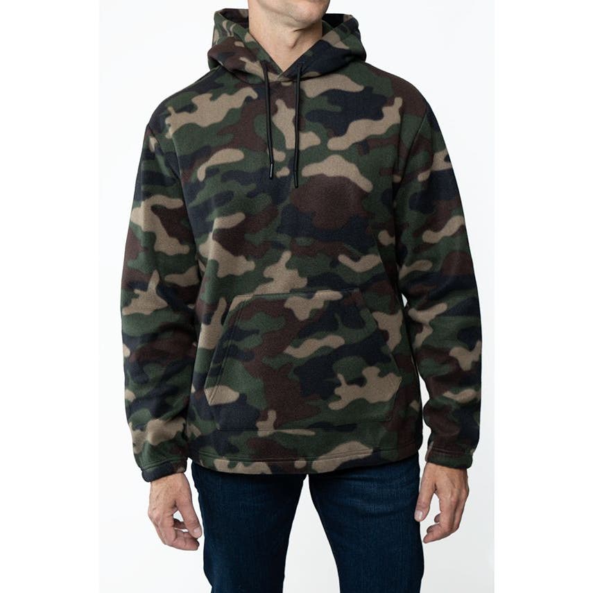 Lazer Mens Polar Fleece Pullover Hoodie Camo Green