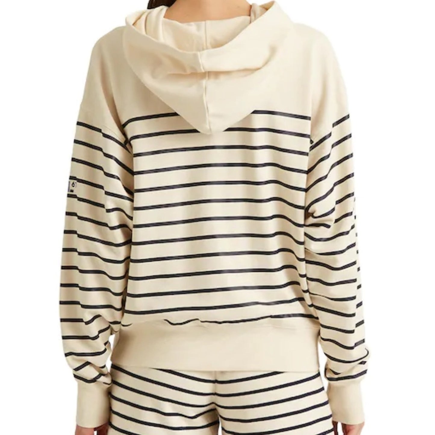 Lauren Ralph Lauren Cream & Navy Blue Striped Hoodie, Size Large