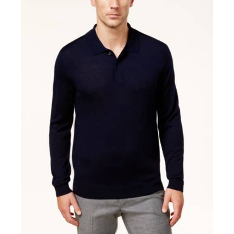 Club Room Men's Deep Black Merino Wool 1/4 Button Sweater