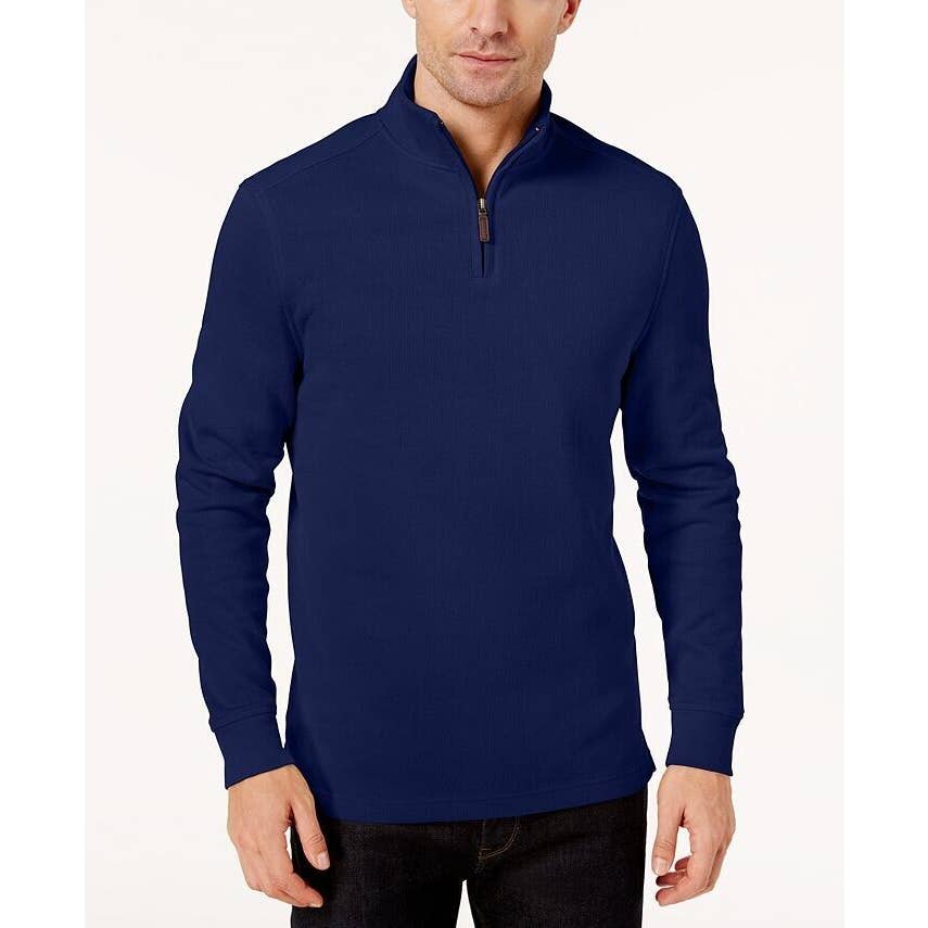 Club Room Men's Solid Navy Blue Quarter Zip Pullover Sweater