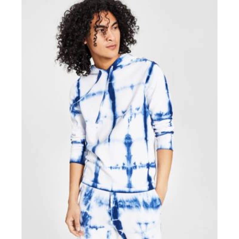 INC International Concepts Men's Blue & White Vintage Tie Dye Hoodie