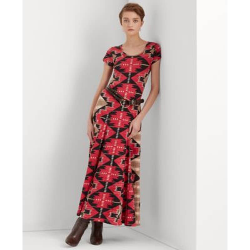 Lauren Ralph Lauren Women's Tan & Red Printed Fit & Flare Maxi Dress