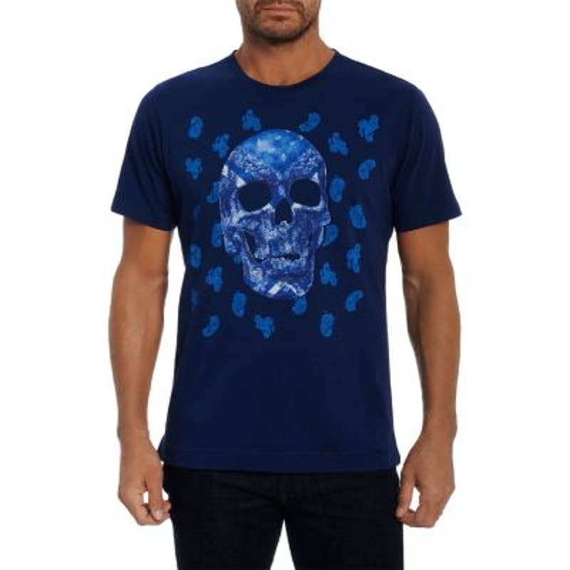 Robert Graham Men's Navy Blue Skull Graphic Tee Shirt