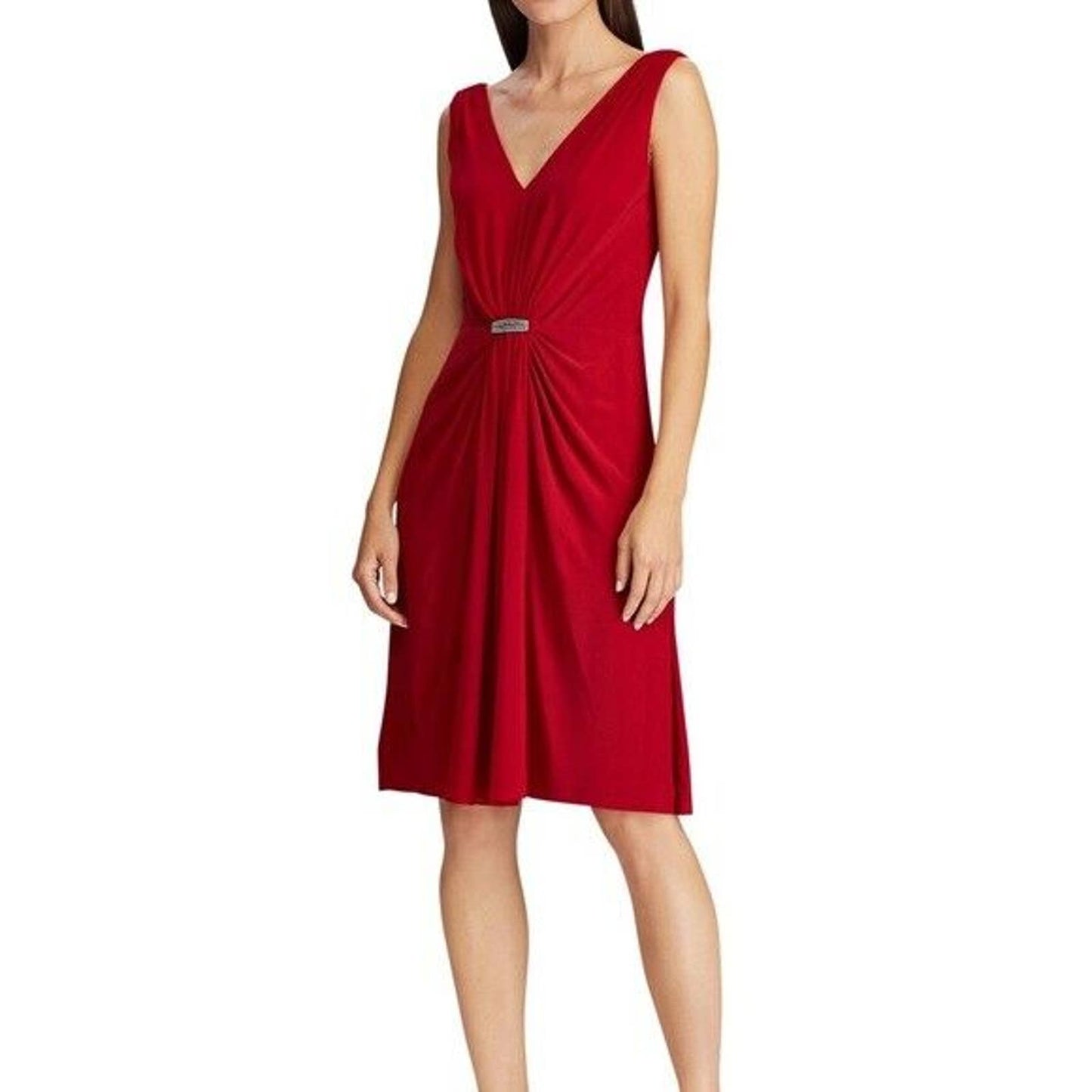 LAUREN RALPH LAUREN LADIES VAWLISA SLEEVELESS COCKTAIL DRESS, RED