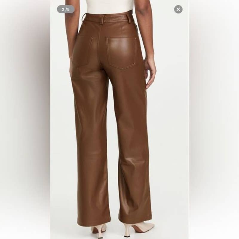 WEWOREWHAT Ladies Chocolate Brown Vegan Leather High Rise Dad Jean Pants