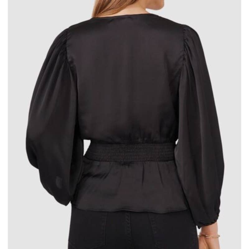 Vince Camuto Women's Long Sleeve Black Peplum Top, Elastic Waist & Cuffs