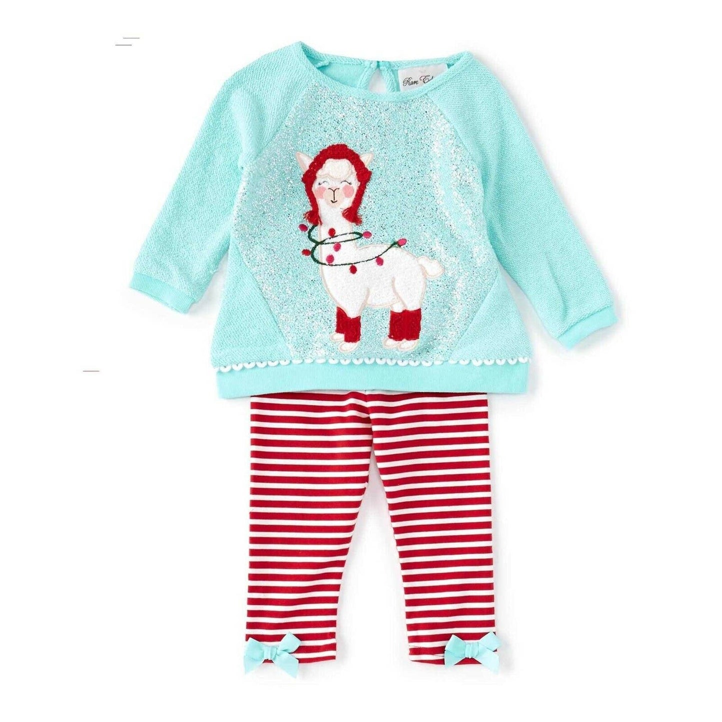 RARE EDITIONS Girls 2 PC Snow Llama Top & Legging Set, Aqua, Red