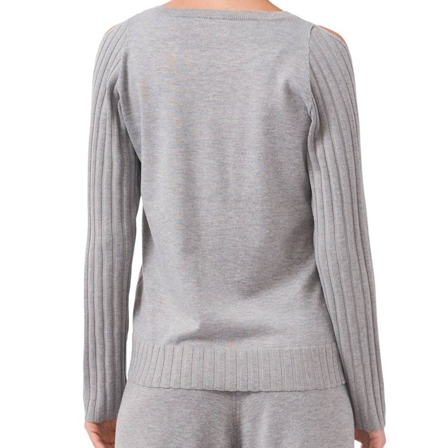 Vince Camuto Light Gray Cold Shoulder Sweater w/ Ribbed Accents