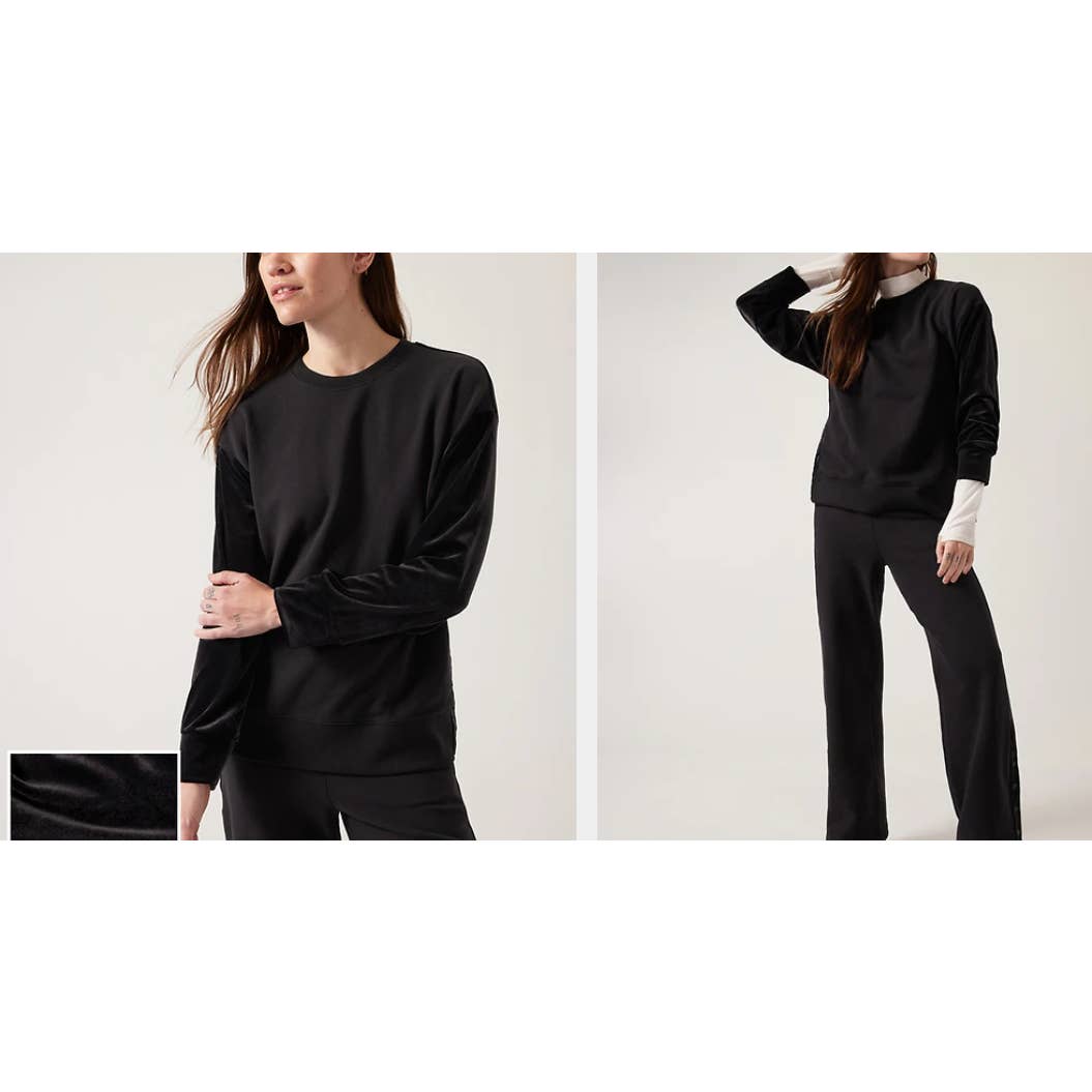 Love, Fire Casual Black Velvet Crewneck Sweater