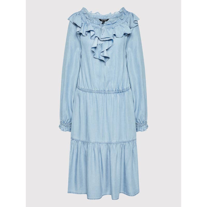 LAUREN RALPH LAUREN Ladies Ruffled Long-Sleeve Denim Dress