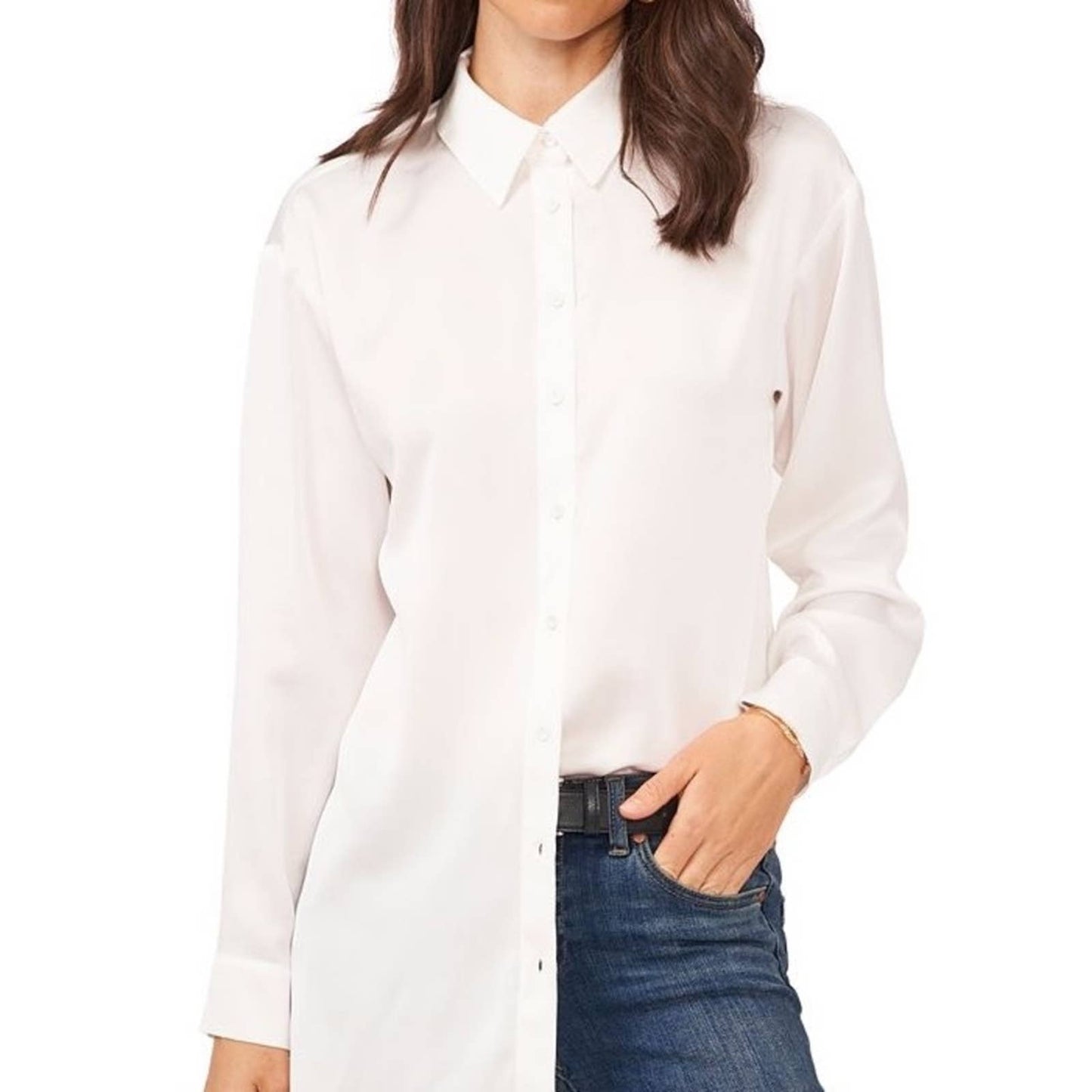 Vince Camuto White Button Up Blouse, Collared