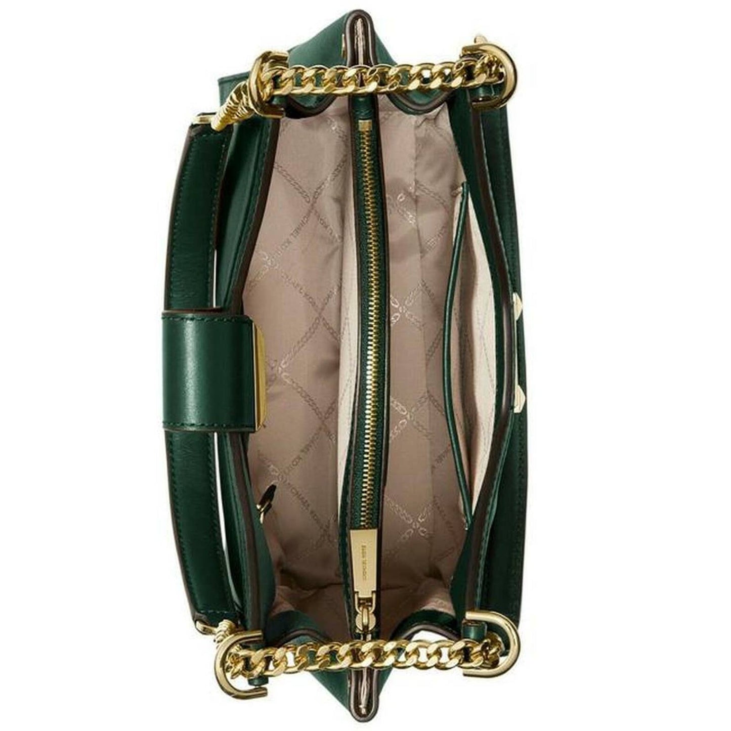 Michael Kors Whitney Chain Shoulder Tote Racing Green Gold Latch