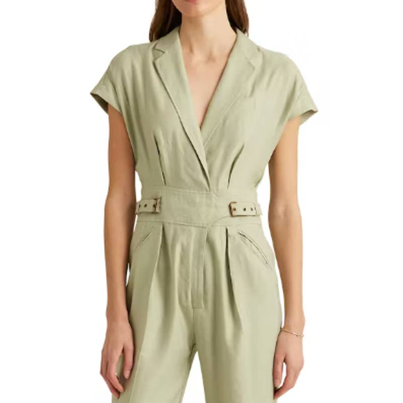Lauren Ralph Lauren Ladies Ranch Sage Belted Linen Blend Jumpsuit