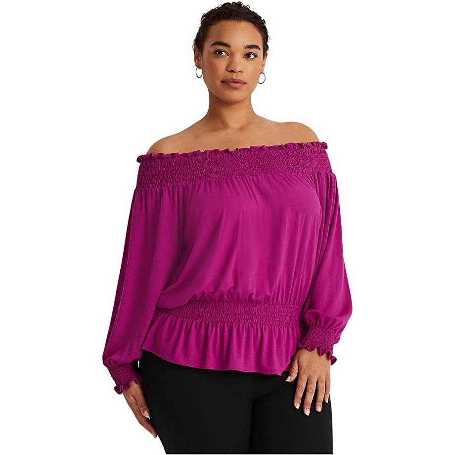 Lauren Ralph Lauren Women's Orchid Purple Off-the-Shoulder Balloon Sleeve Blouse