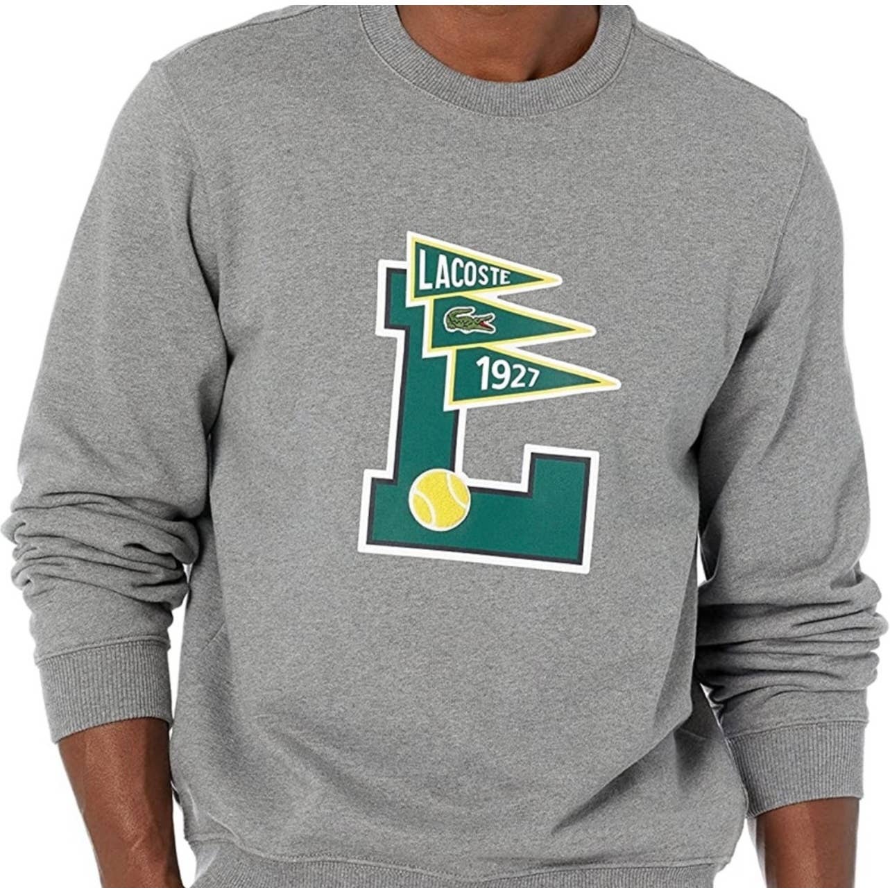 Lacoste Men's Gray Crewneck Sweatshirt w/ Signature Decal on Chest
