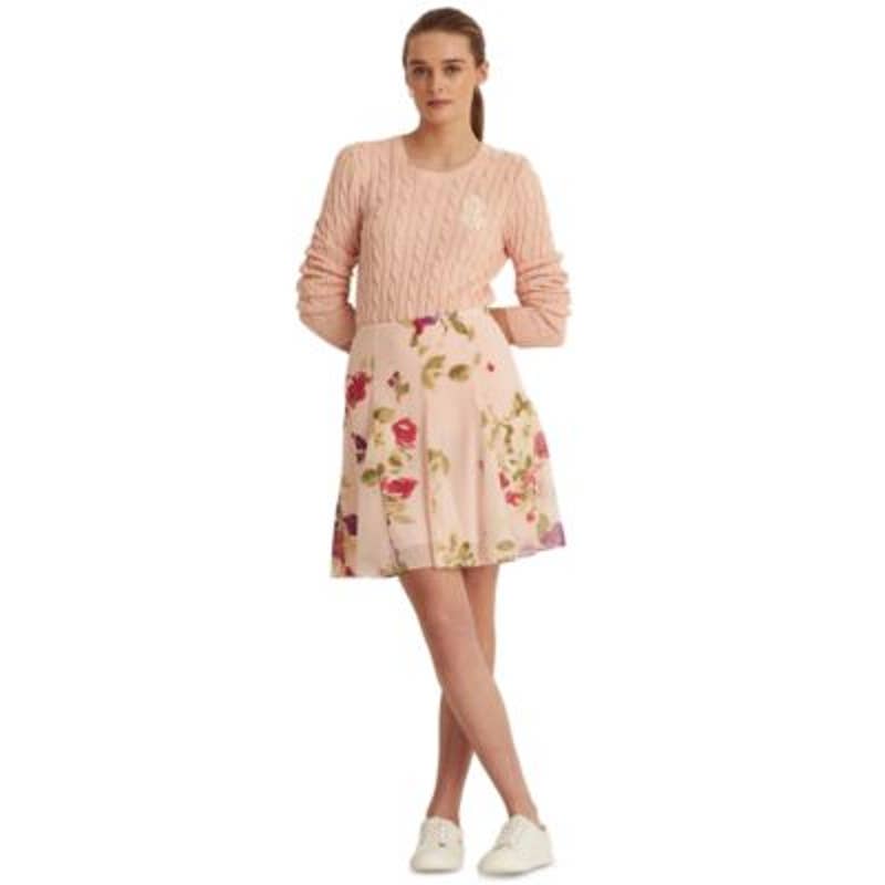 Lauren Ralph Lauren Ladies Pale Pink Floral Print Chiffon Flutter Skirt