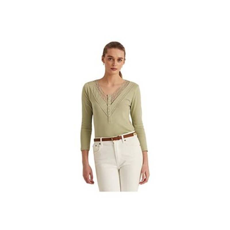 Lauren Ralph Lauren Women's Ranch Sage Lace Trim "Henley" Blouse