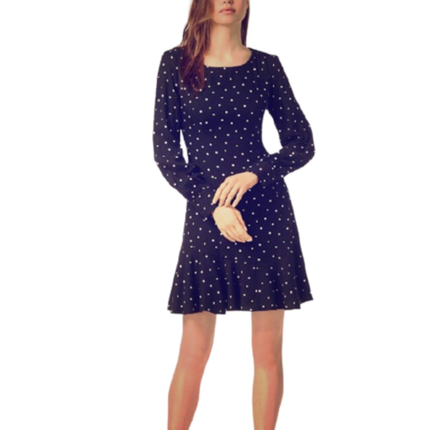 BAR III, Ladies Black & White Polka Dot Dress, Long Sleeve