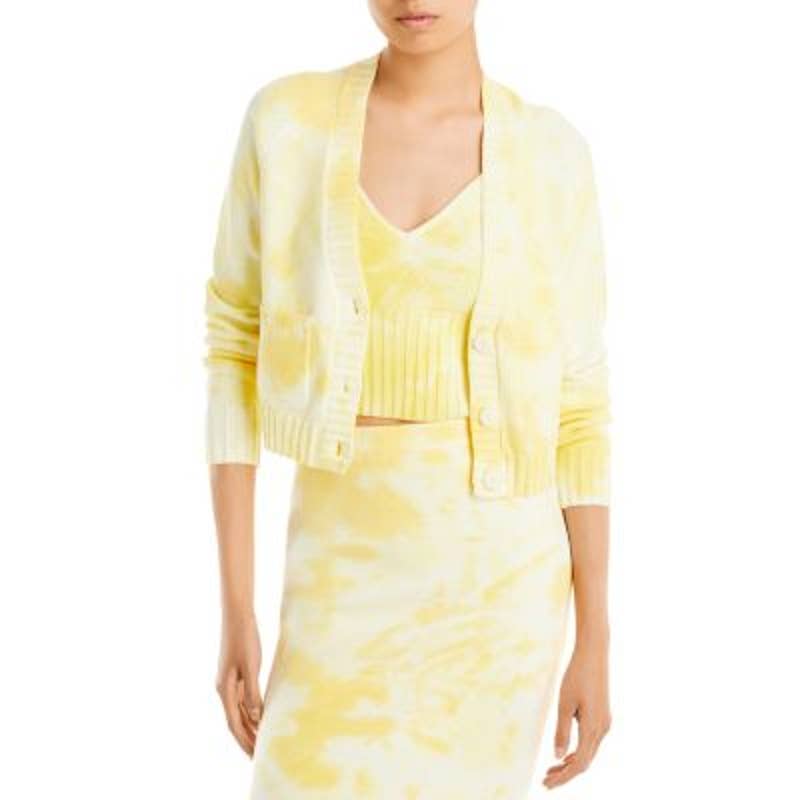 AQUA Women's Cropped Tie Dye Yellow Knit Cardigan