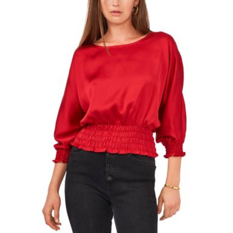 Vince Camuto Women's Vermillion Red Elastic Waist Dolman Sleeve Blouse