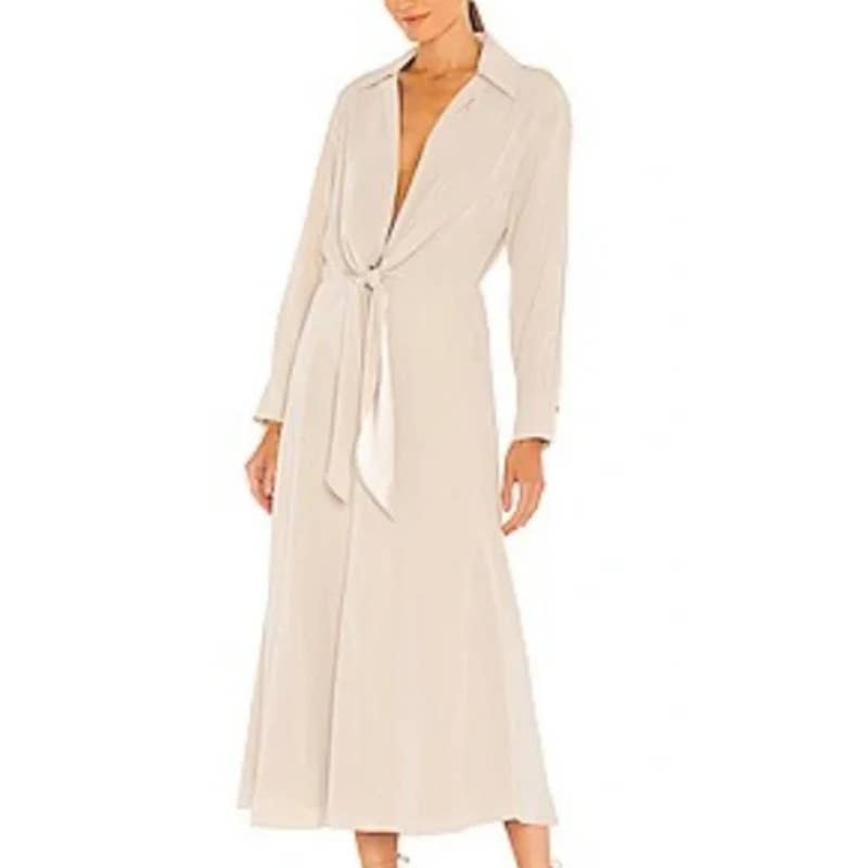 VINCE Women's Champagne Sateen Dress, Long Sleeve Button Up