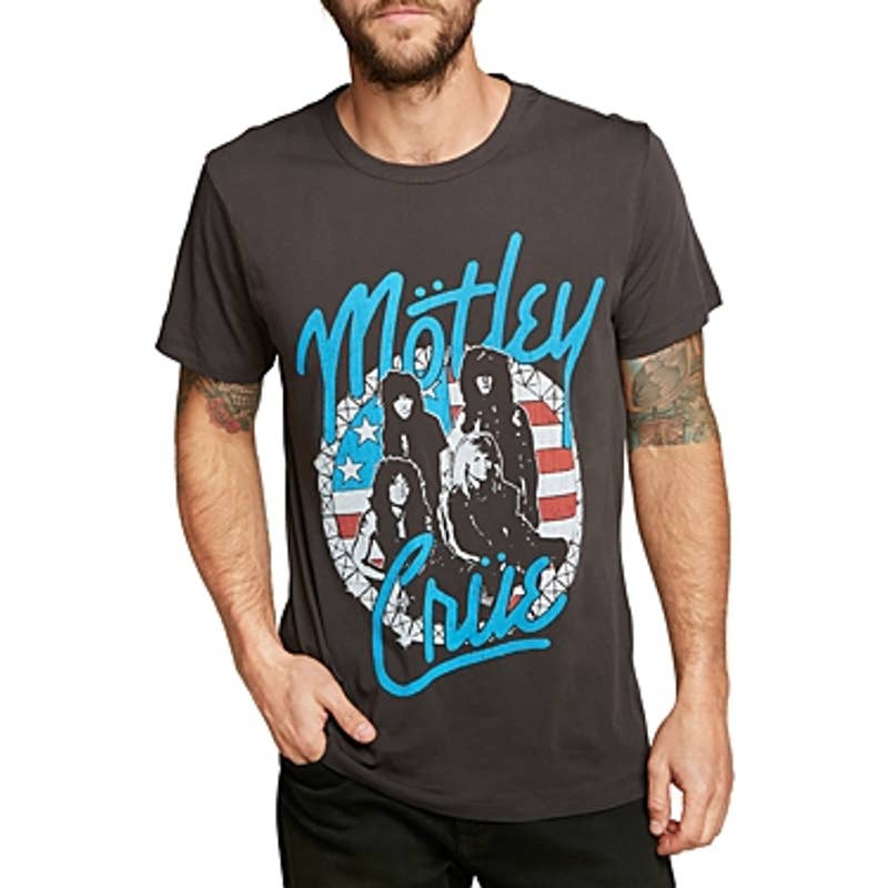 Chasor Men's Dark Gray Multi-Color Graphic Band Tee Shirt, "Motley Crue"