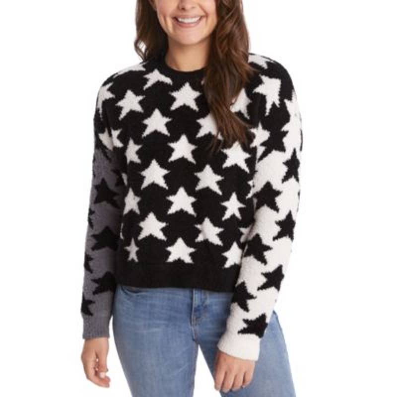 Sundown by Splendid Women's Black, Gray, & White Fuzzy Star "Erin" Sweater