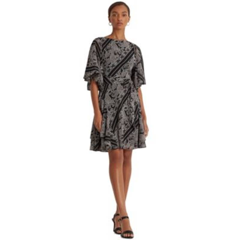 Lauren Ralph Lauren Women's Black & Pink Paisley Print Georgette Dress