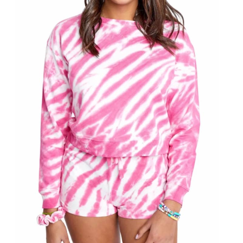 Sundown by Splendid Women's Pink & White Tie Dye Crewneck w/ Scrunchie
