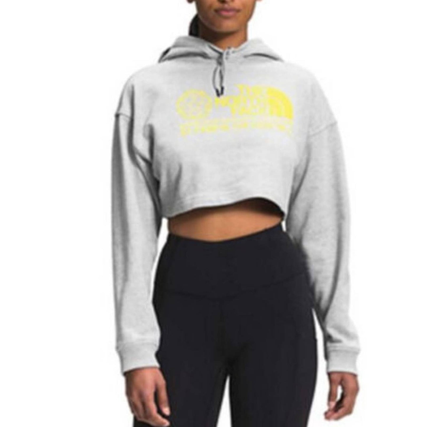 The North Face Ladies Light Gray & Yellow Cropped Coordinate Hoodie
