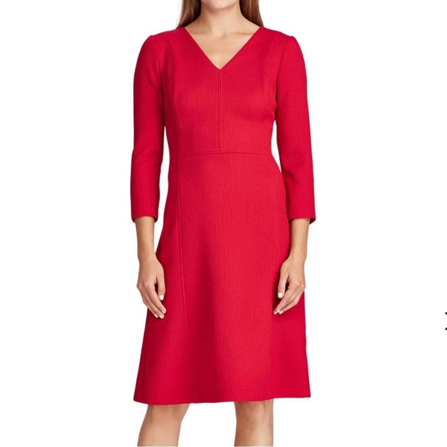 Ralph Lauren Red Waffle Cocktail Dress, Long Sleeve