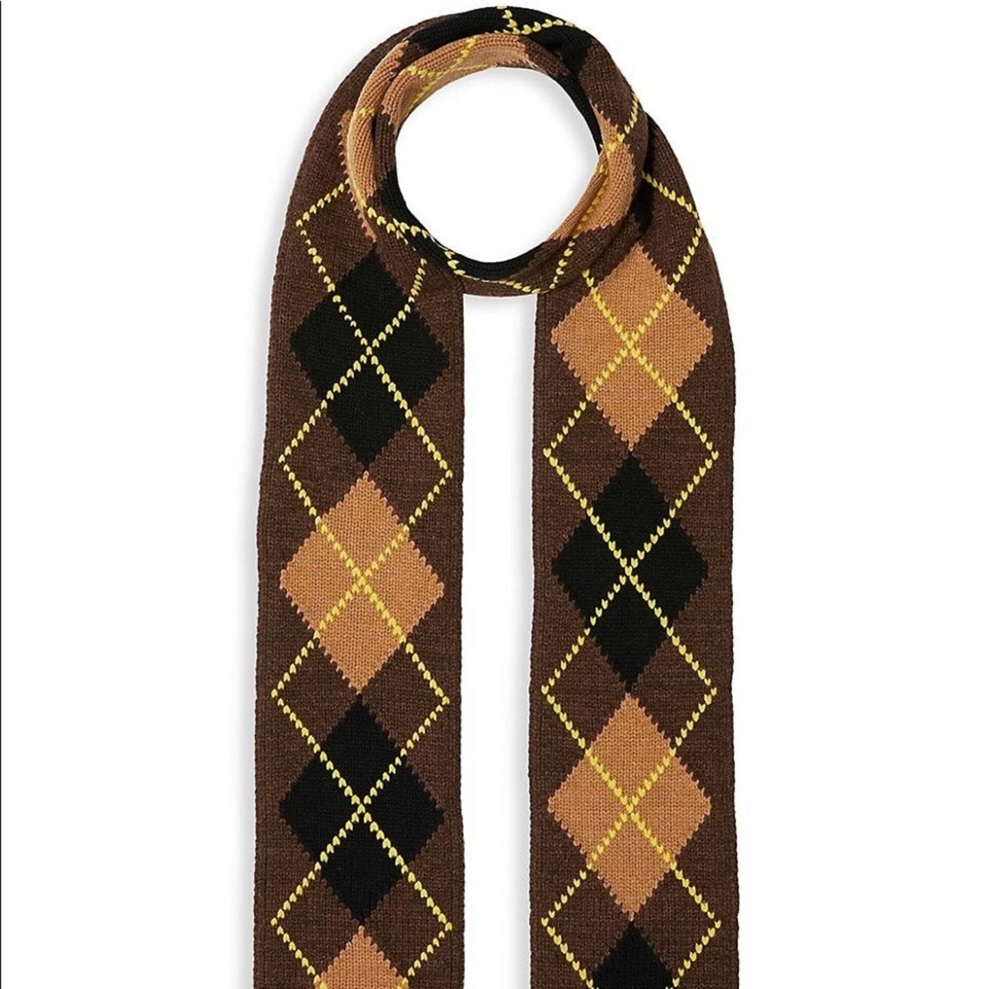 Burberry Brown & Black Argyle Knit Slim Scarf