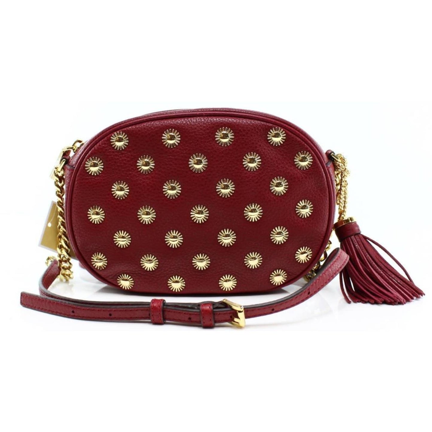 MICHAEL KORS, "Ginny" Studded Medium Messenger, Cherry, Leather