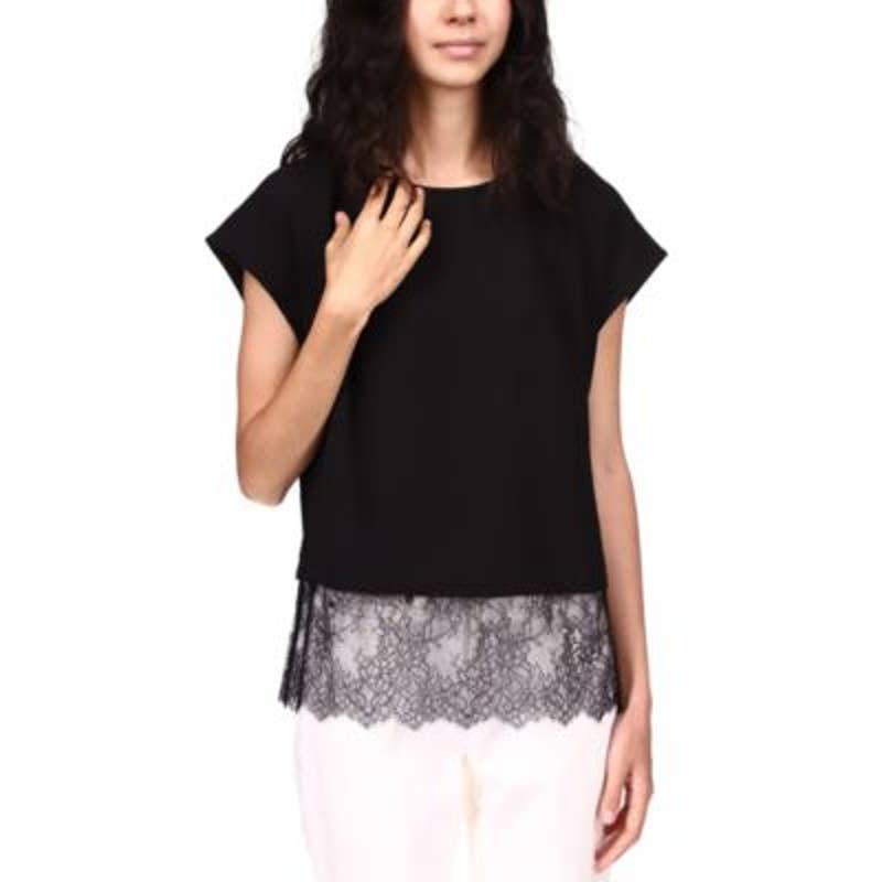 Michael Kors Women's Black Lace Hem Blouse, Short Cap Sleeves