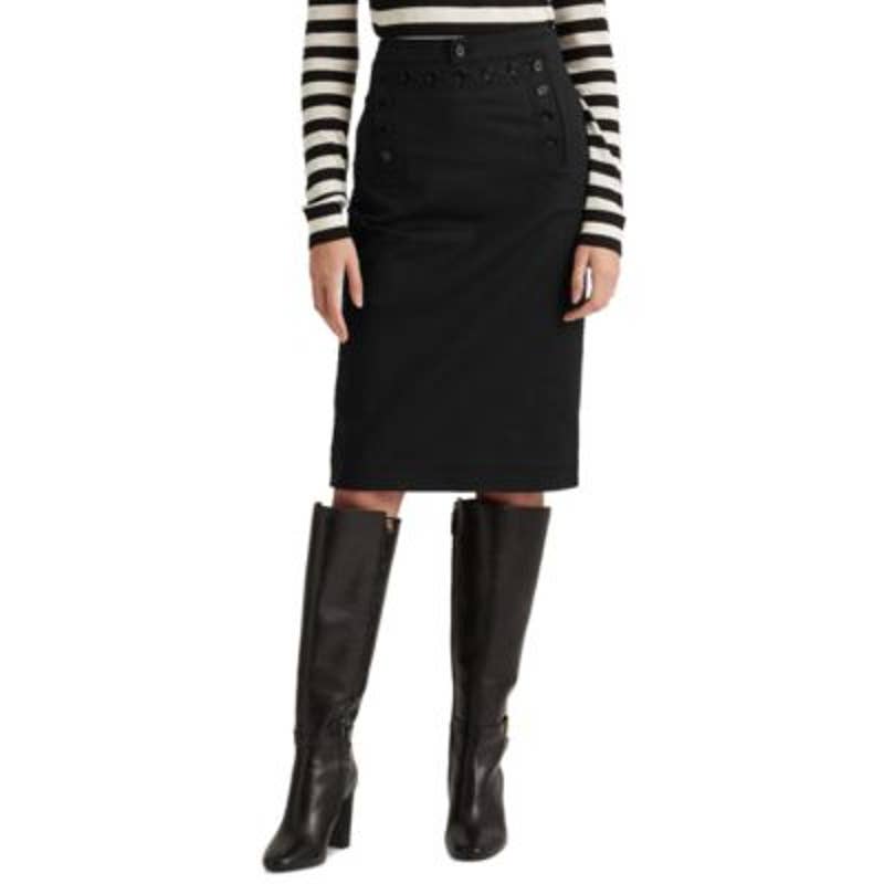 Lauren Ralph Lauren Women's Black Double Faced Button Trim Pencil Skirt
