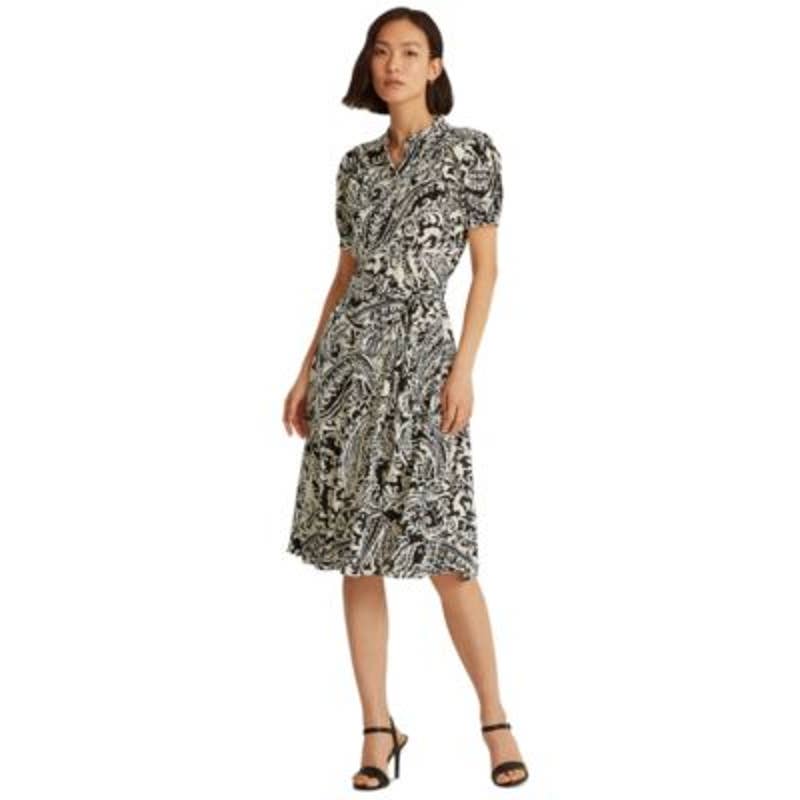 Lauren Ralph Lauren Women's Black & Cream Paisley Georgette Maxi Dress