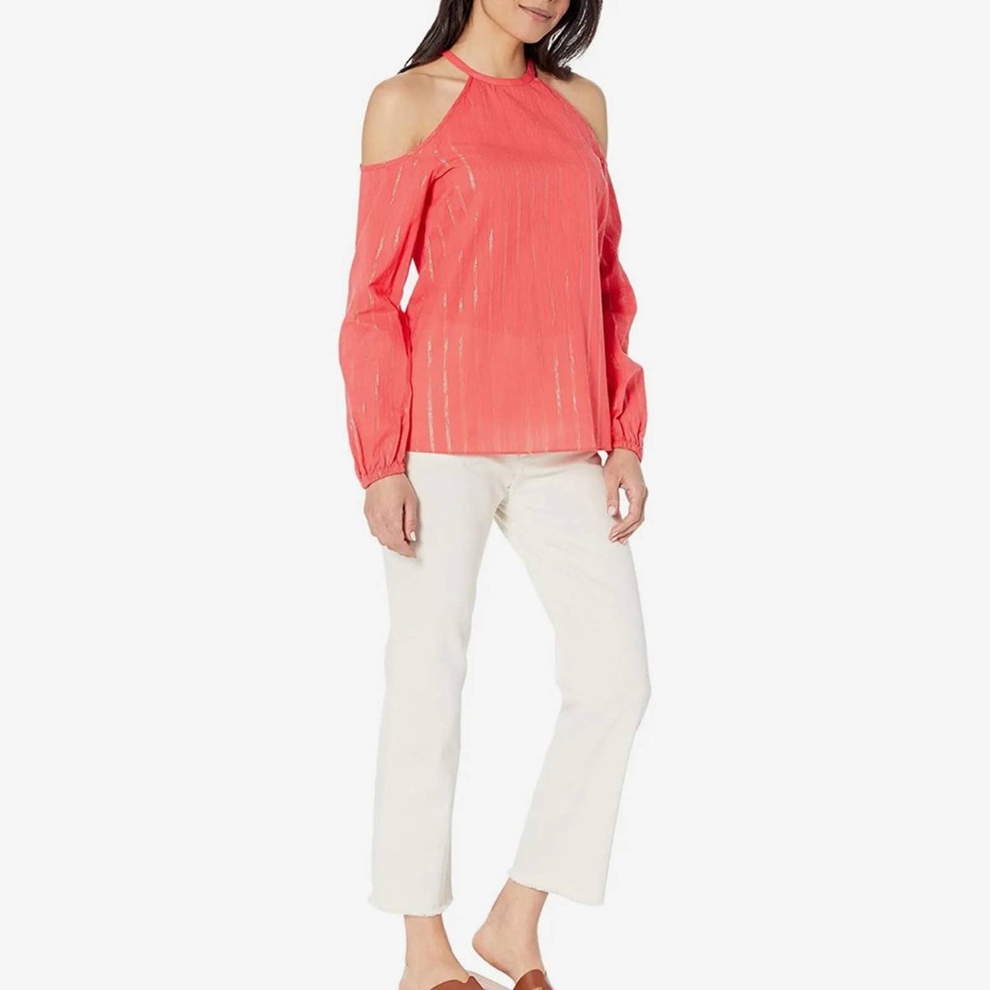 Michael Kors Sangria Pink Cold Shoulder Blouse w/ Gold Glitter Accents