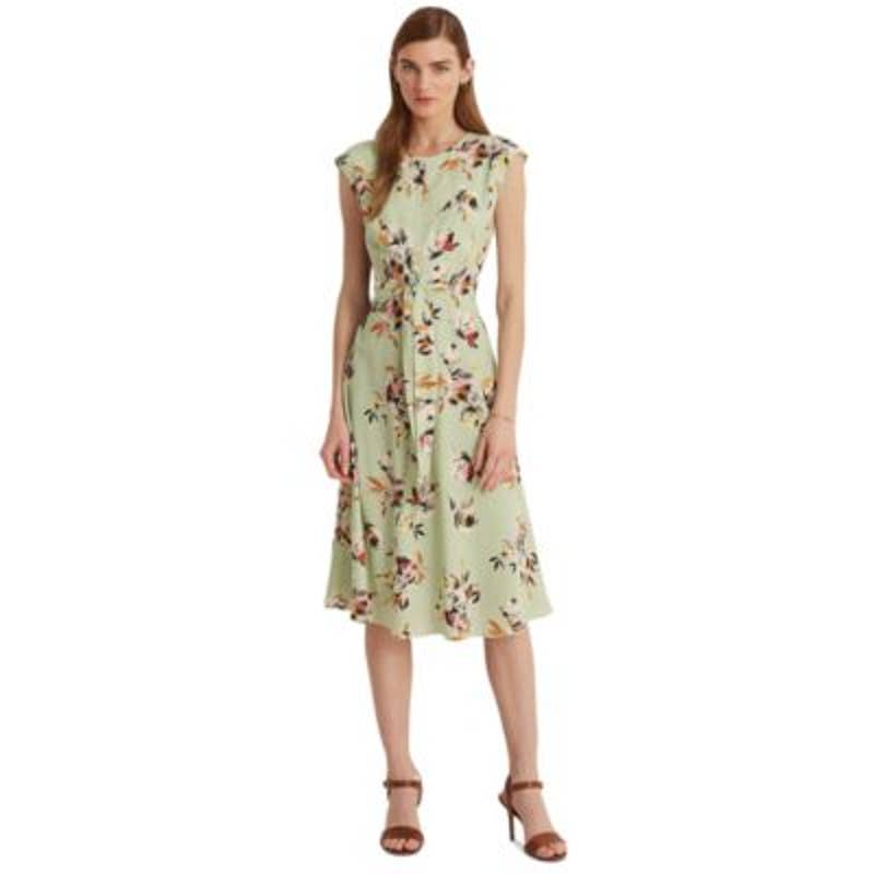 Lauren Ralph Lauren Women's Sage Green & Pink Floral Bubble Ruffle Dress