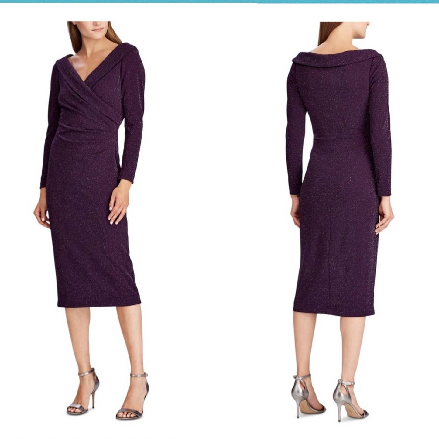 Ralph Lauren Faux Wrap Dress, Purple w/ Silver Shimmer Accents