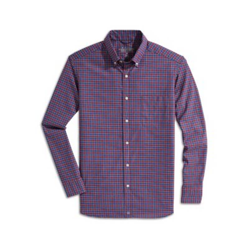 Vineyard Vines Men's On the Go Performance Blue & Red Plaid Button-Down Shirt